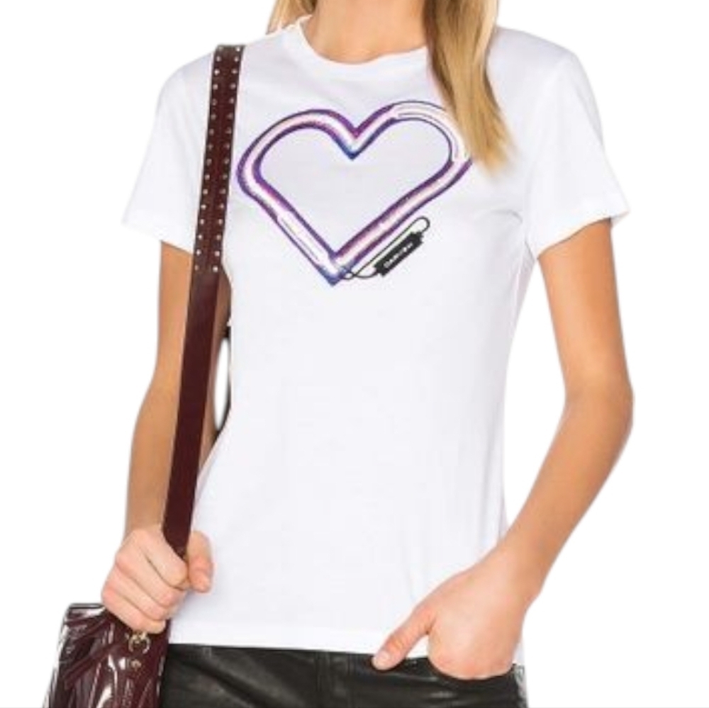 Carven Heart Embroidered Tee Womens Small White Cotton Designer Y2K